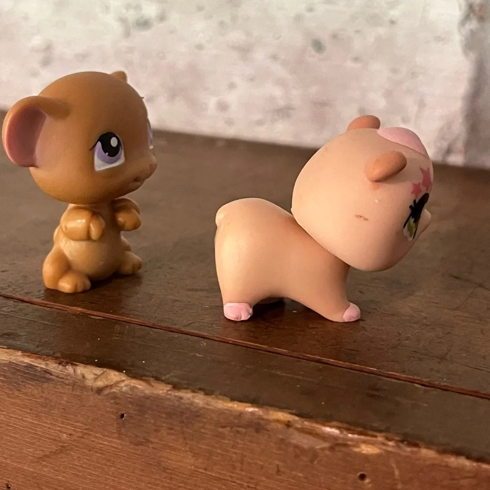 Littlest Pet Shop LPS Pair #1341 Tan And Pink‎ Stars Hamster & #324 Brown Mouse